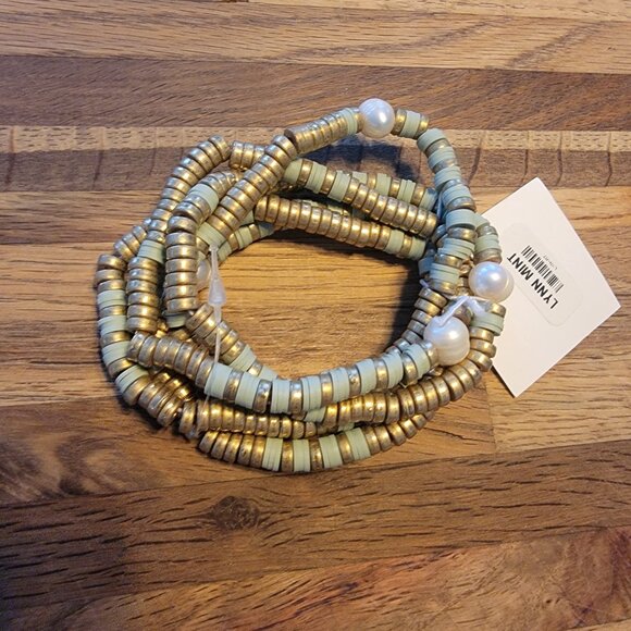 Meghan Browne Style Lynn Mint 5 Strand Mixed Texture Boho Bracelets - Picture 2 of 14